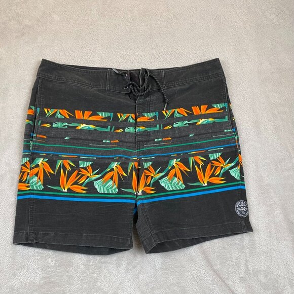 Tony Hawk Mens Swim Board Shorts Size 36 Black Tropical Swimwear Lace Up Casual - Picture 13 of 14
